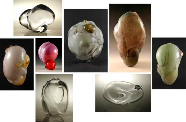 Eksempler på  Skulpturelt Varmt Glas som Galleriet pt. viser.
